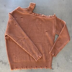 Daytrip Off-the-Shoulder Distressed Sweater in Rust